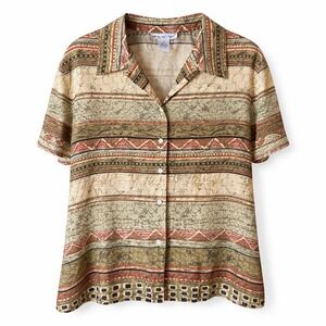 Vintage Anna and Frank Vintage 100% Silk Abstract Tribal Print Button Down Shirt